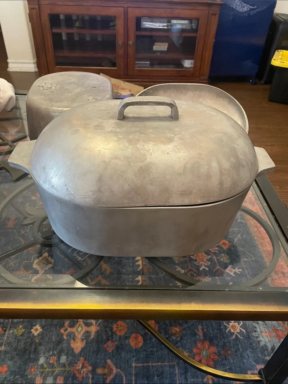 Vintage Cast Aluminum Oval Roaster + Lid — Unique Engraved “Forever” Emblem
